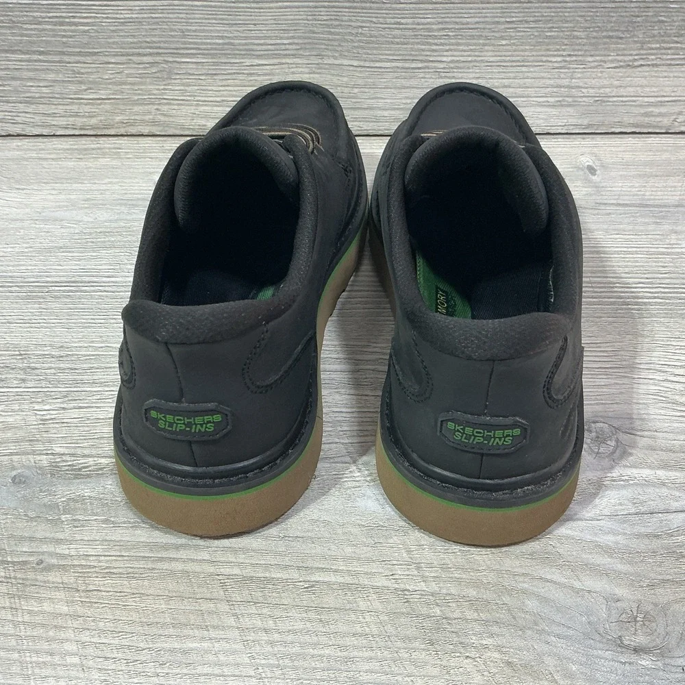 Skechers John Deere Brockman Shoes Mens 9.5 Black Leather Slip-ins 256092